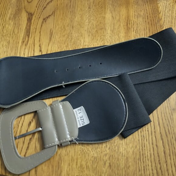 Stretch Belt Waist Wide Statement Taupe Enclosure Women's Size 12 - Picture 4 of 9